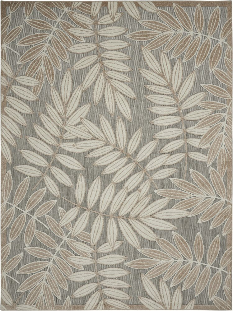 8' X 11' Beige Gray And Ivory Botanical Leaves Indoor Outdoor Area Rug