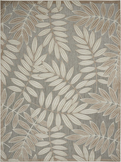 8' X 11' Beige Gray And Ivory Botanical Leaves Indoor Outdoor Area Rug