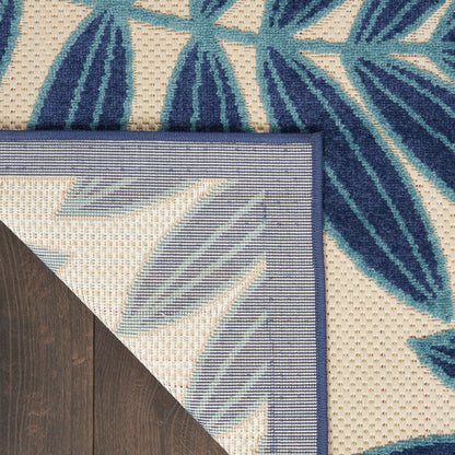 7' X 10' Blue And Ivory Floral Indoor Outdoor Area Rug