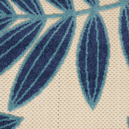 5' X 5' Blue And Ivory Round Floral Indoor Outdoor Area Rug