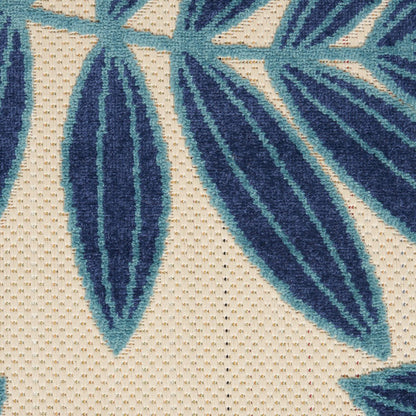 5' X 5' Blue And Ivory Round Floral Indoor Outdoor Area Rug