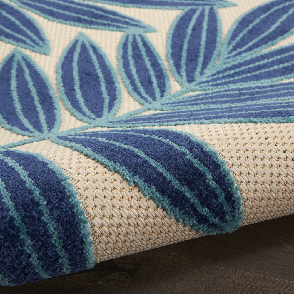 7' X 10' Blue And Ivory Floral Indoor Outdoor Area Rug