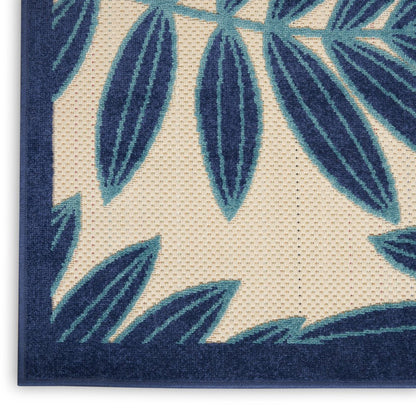 5' X 5' Blue And Ivory Round Floral Indoor Outdoor Area Rug