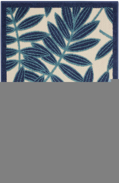 7' X 10' Blue And Ivory Floral Indoor Outdoor Area Rug
