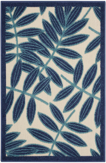 5' X 5' Blue And Ivory Round Floral Indoor Outdoor Area Rug