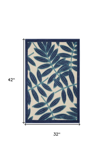 5' X 5' Blue And Ivory Round Floral Indoor Outdoor Area Rug