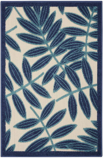 5' X 5' Blue And Ivory Round Floral Indoor Outdoor Area Rug