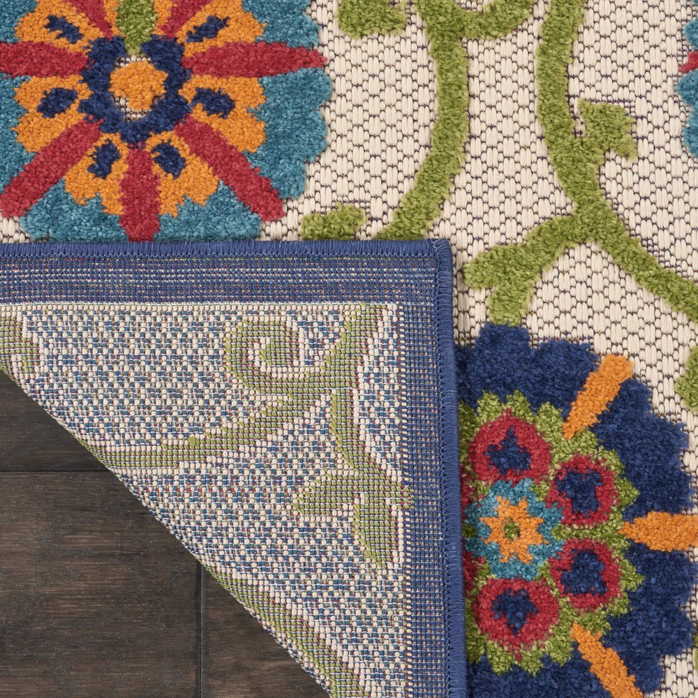 12' Ivory And Blue Indoor Outdoor Runner Rug