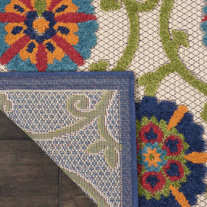 12' Ivory And Blue Indoor Outdoor Runner Rug