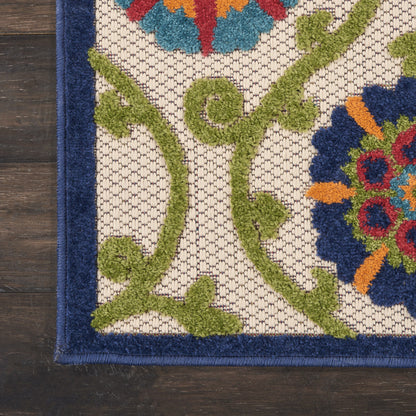 6' X 9' Ivory And Blue Indoor Outdoor Area Rug