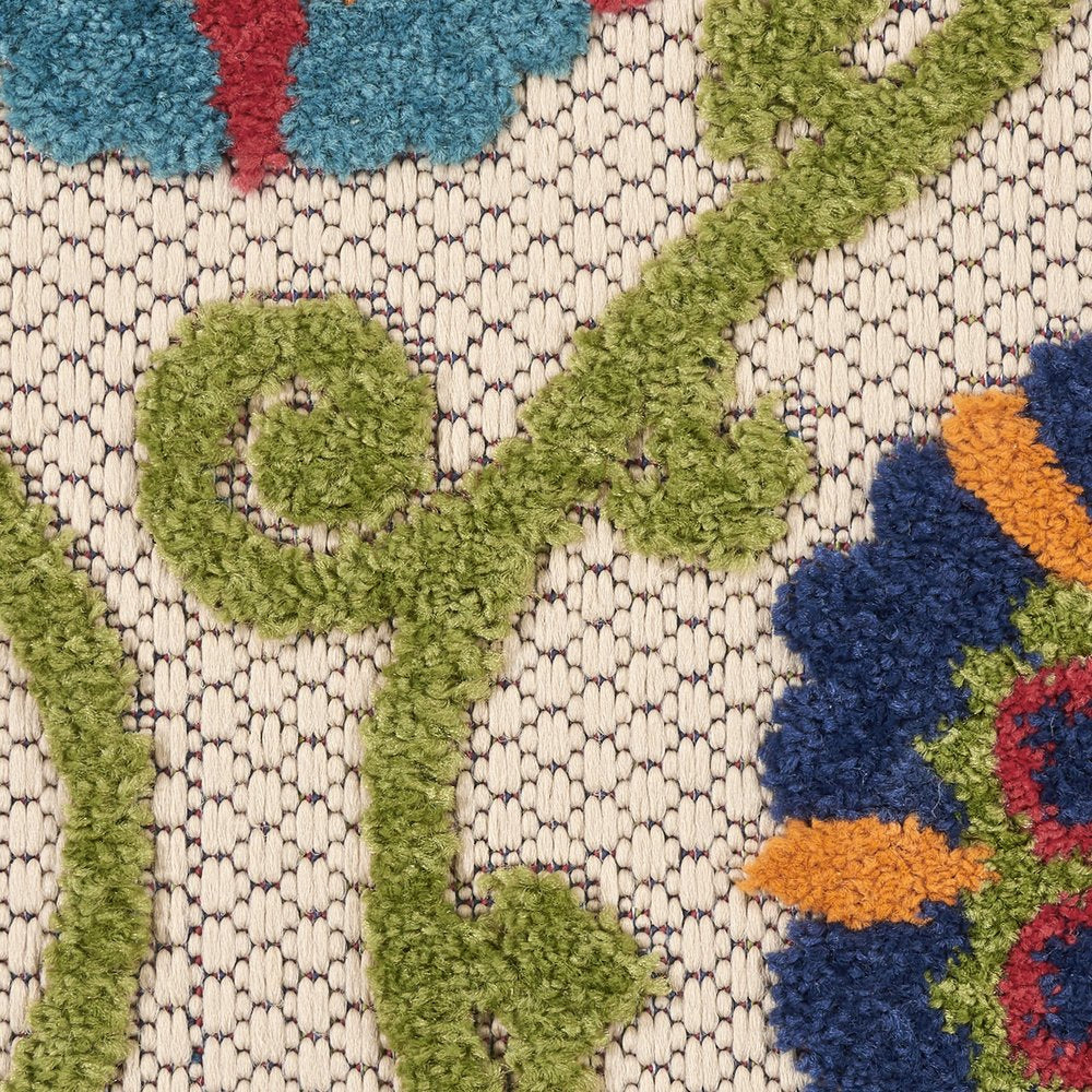 12' Ivory And Blue Indoor Outdoor Runner Rug