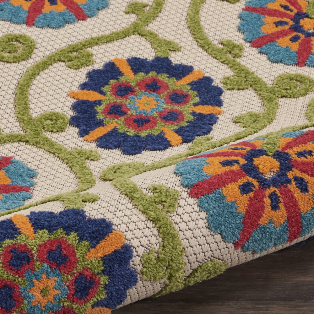 12' Ivory And Blue Indoor Outdoor Runner Rug