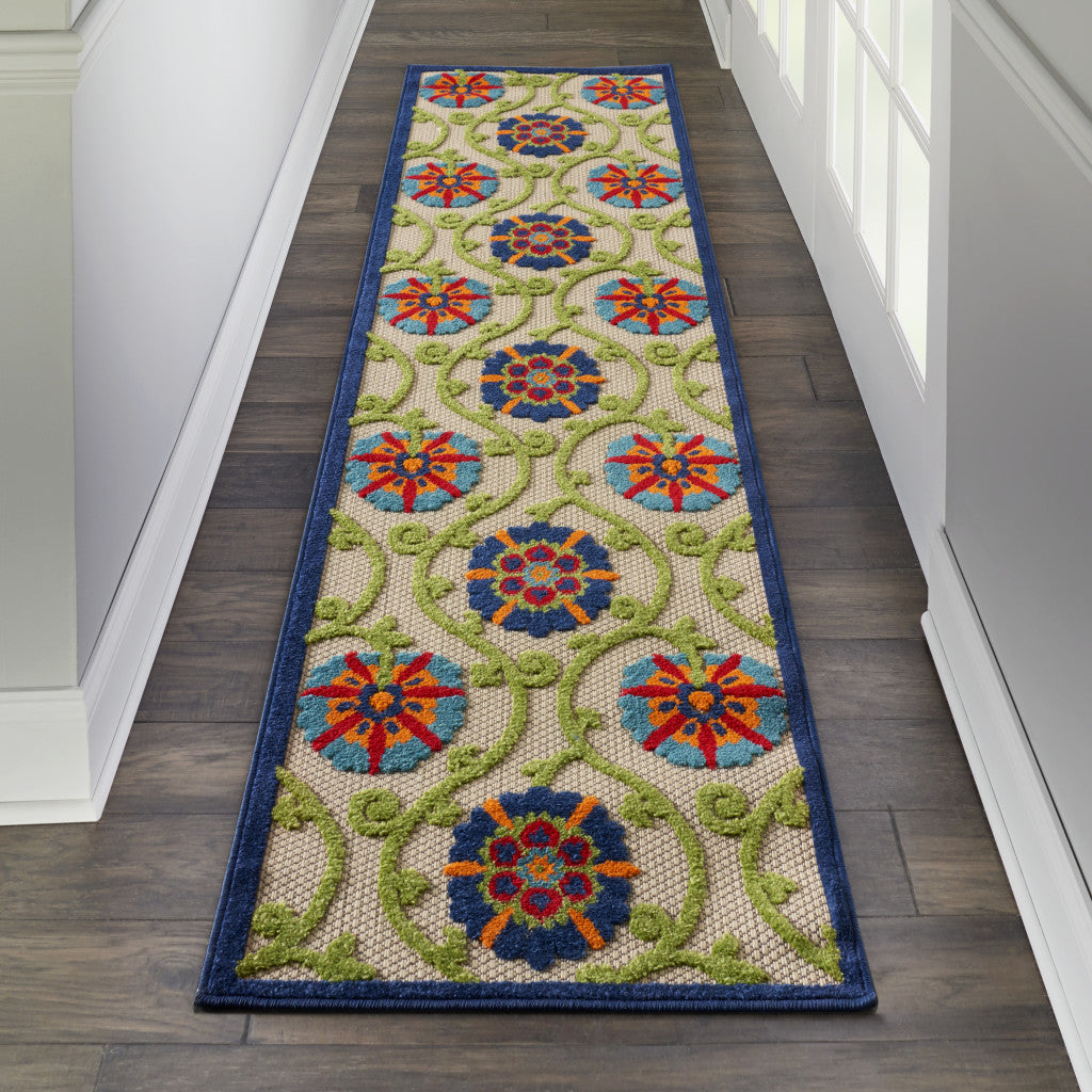 6' X 9' Ivory And Blue Indoor Outdoor Area Rug