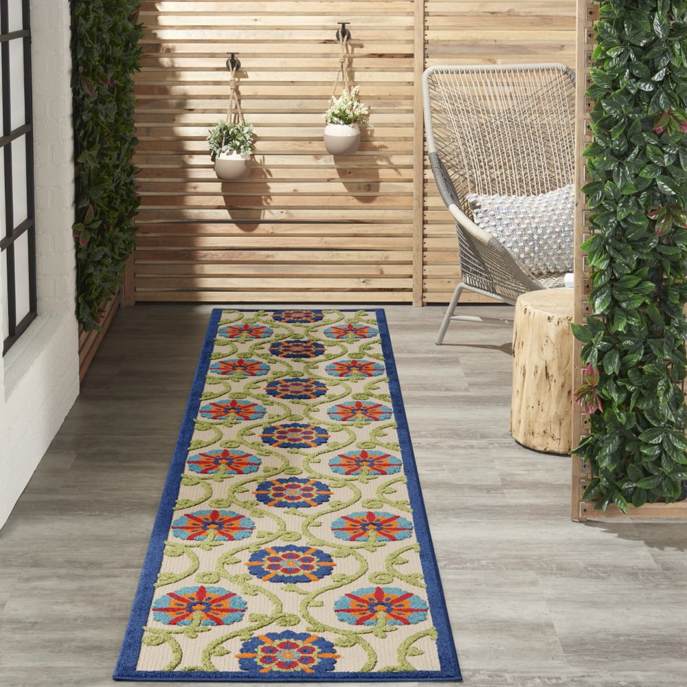 6' X 9' Ivory And Blue Indoor Outdoor Area Rug