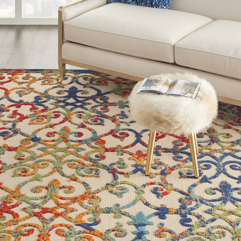 6' X 9' Ivory And Blue Indoor Outdoor Area Rug