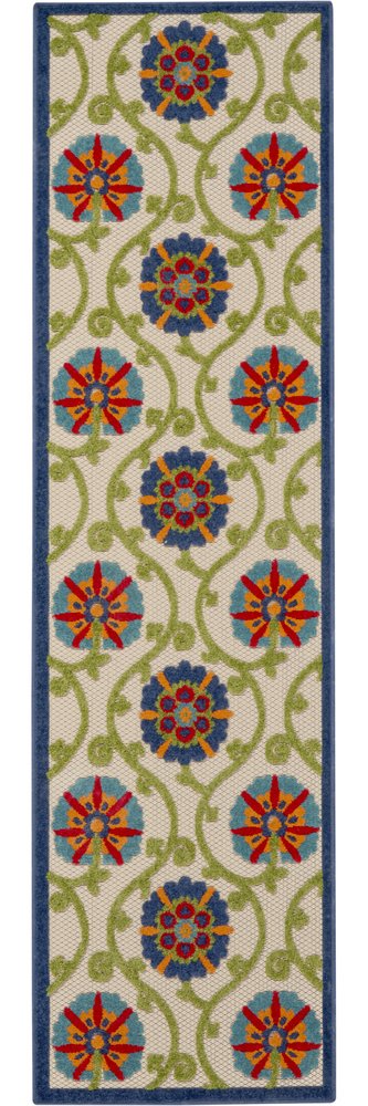 6' X 9' Ivory And Blue Indoor Outdoor Area Rug