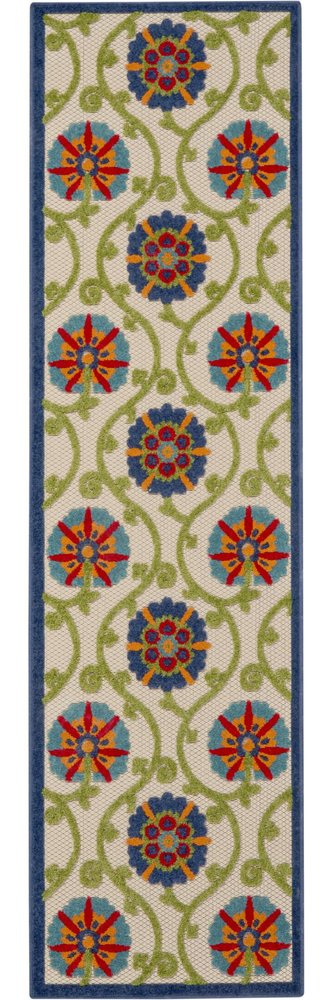 4' Ivory And Blue Round Indoor Outdoor Area Rug