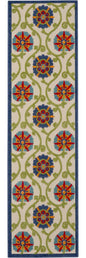 12' Ivory And Blue Indoor Outdoor Runner Rug