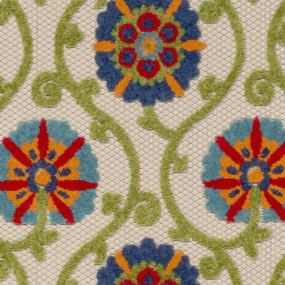 12' Ivory And Blue Indoor Outdoor Runner Rug