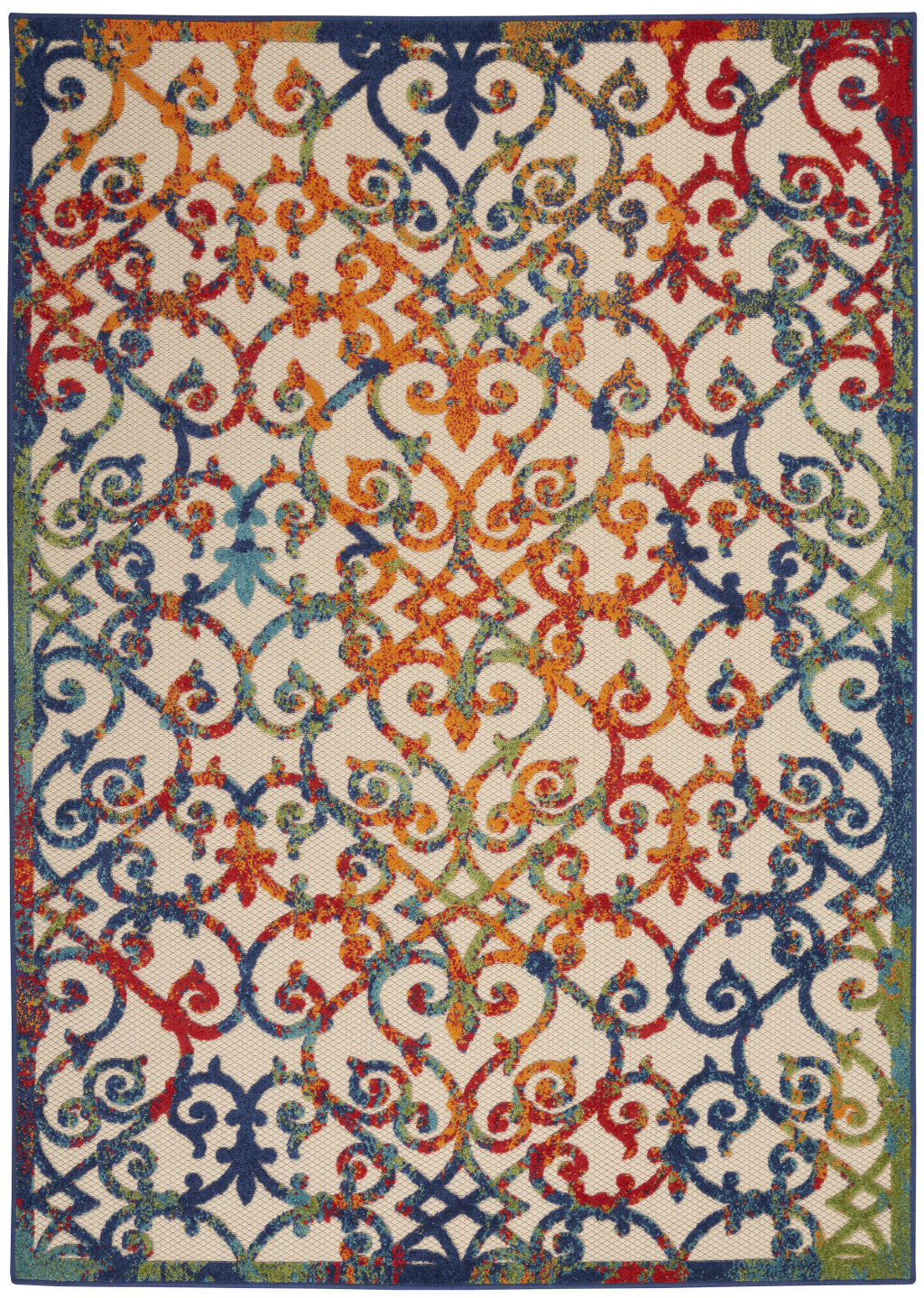 6' X 9' Ivory And Blue Indoor Outdoor Area Rug