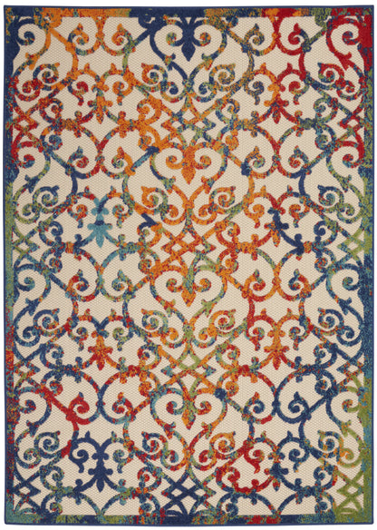 6' X 9' Ivory And Blue Indoor Outdoor Area Rug