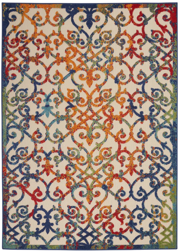 6' X 9' Ivory And Blue Indoor Outdoor Area Rug
