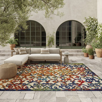 6' X 9' Ivory And Blue Indoor Outdoor Area Rug