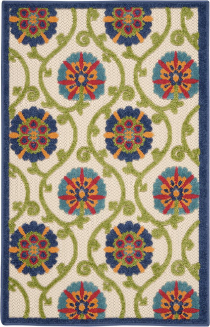 3' X 4' Ivory And Blue Indoor Outdoor Area Rug