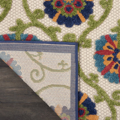 4' X 6' Ivory And Blue Indoor Outdoor Area Rug