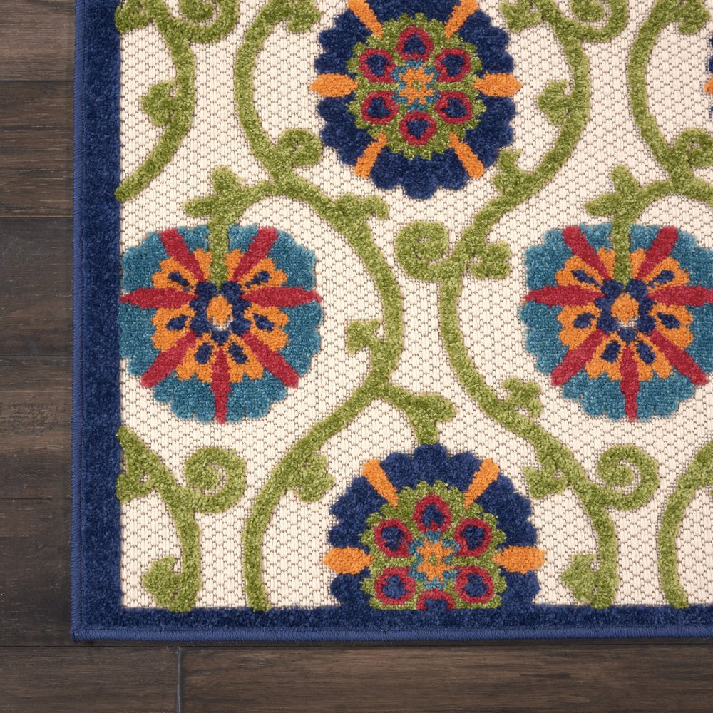 3' X 4' Ivory And Blue Indoor Outdoor Area Rug
