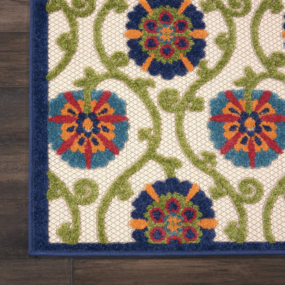 3' X 4' Ivory And Blue Indoor Outdoor Area Rug