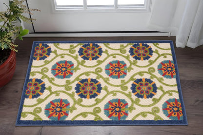3' X 4' Ivory And Blue Indoor Outdoor Area Rug