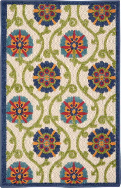 3' X 4' Ivory And Blue Indoor Outdoor Area Rug