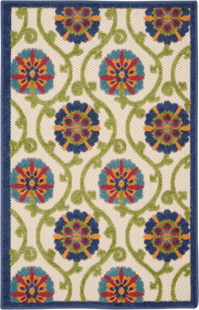 3' X 4' Ivory And Blue Indoor Outdoor Area Rug