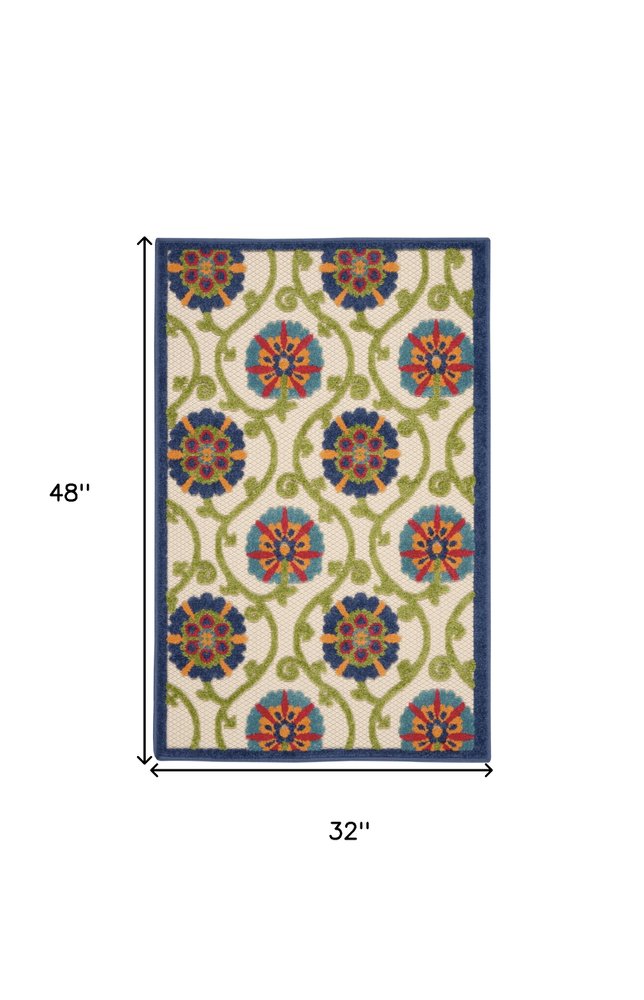 3' X 4' Ivory And Blue Indoor Outdoor Area Rug