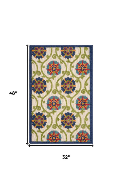 3' X 4' Ivory And Blue Indoor Outdoor Area Rug