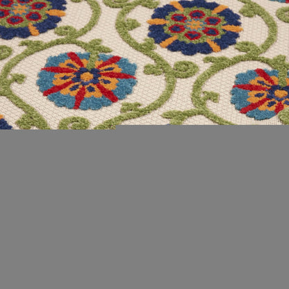 4' X 6' Ivory And Blue Indoor Outdoor Area Rug