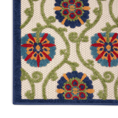3' X 4' Ivory And Blue Indoor Outdoor Area Rug