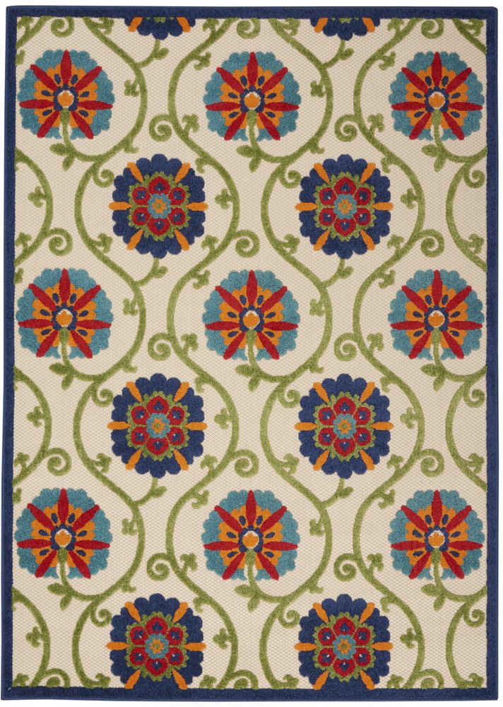 3' X 4' Ivory And Blue Indoor Outdoor Area Rug