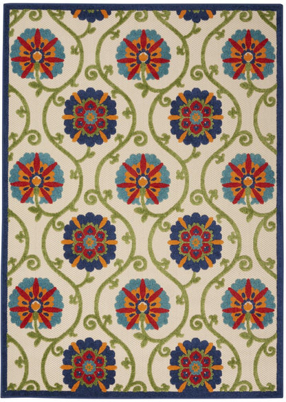 3' X 4' Ivory And Blue Indoor Outdoor Area Rug