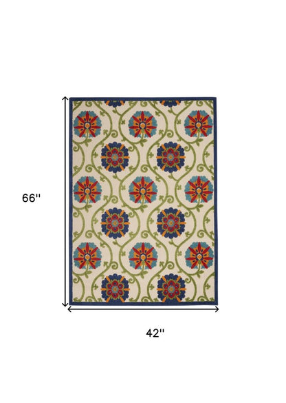 4' X 6' Ivory And Blue Indoor Outdoor Area Rug