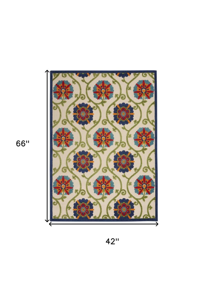 3' X 4' Ivory And Blue Indoor Outdoor Area Rug