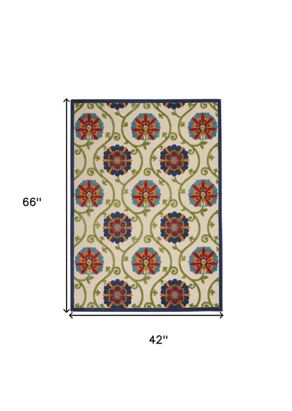 4' X 6' Ivory And Blue Indoor Outdoor Area Rug