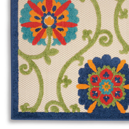 4' X 6' Ivory And Blue Indoor Outdoor Area Rug