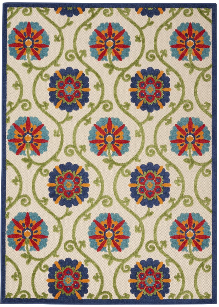 6' X 9' Ivory And Blue Indoor Outdoor Area Rug