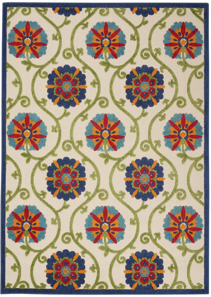 6' X 9' Ivory And Blue Indoor Outdoor Area Rug