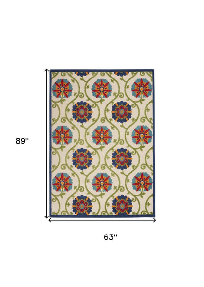 6' X 9' Ivory And Blue Indoor Outdoor Area Rug