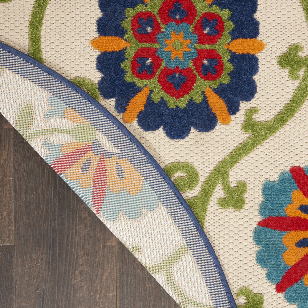 8' Ivory And Blue Round Indoor Outdoor Area Rug