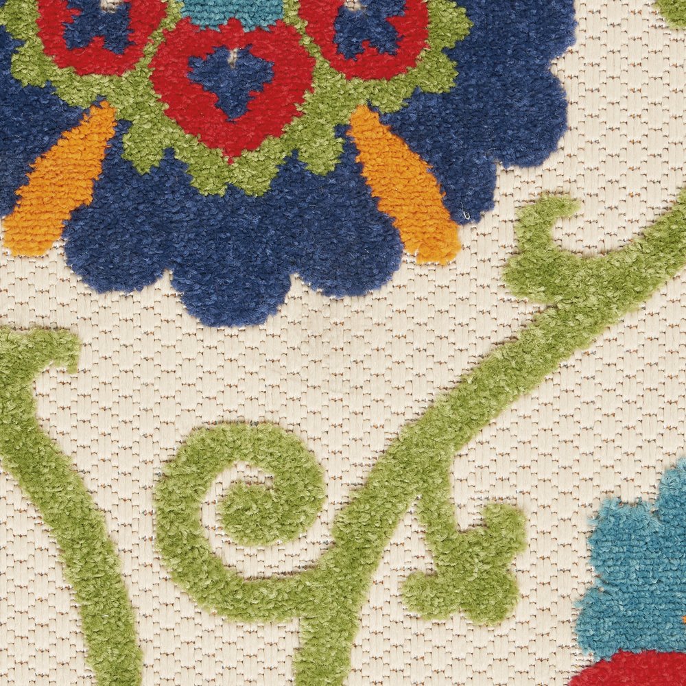 8' Ivory And Blue Round Indoor Outdoor Area Rug