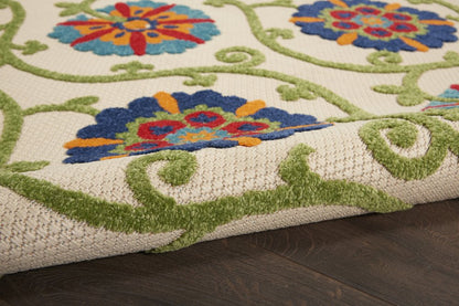 8' Ivory And Blue Round Indoor Outdoor Area Rug